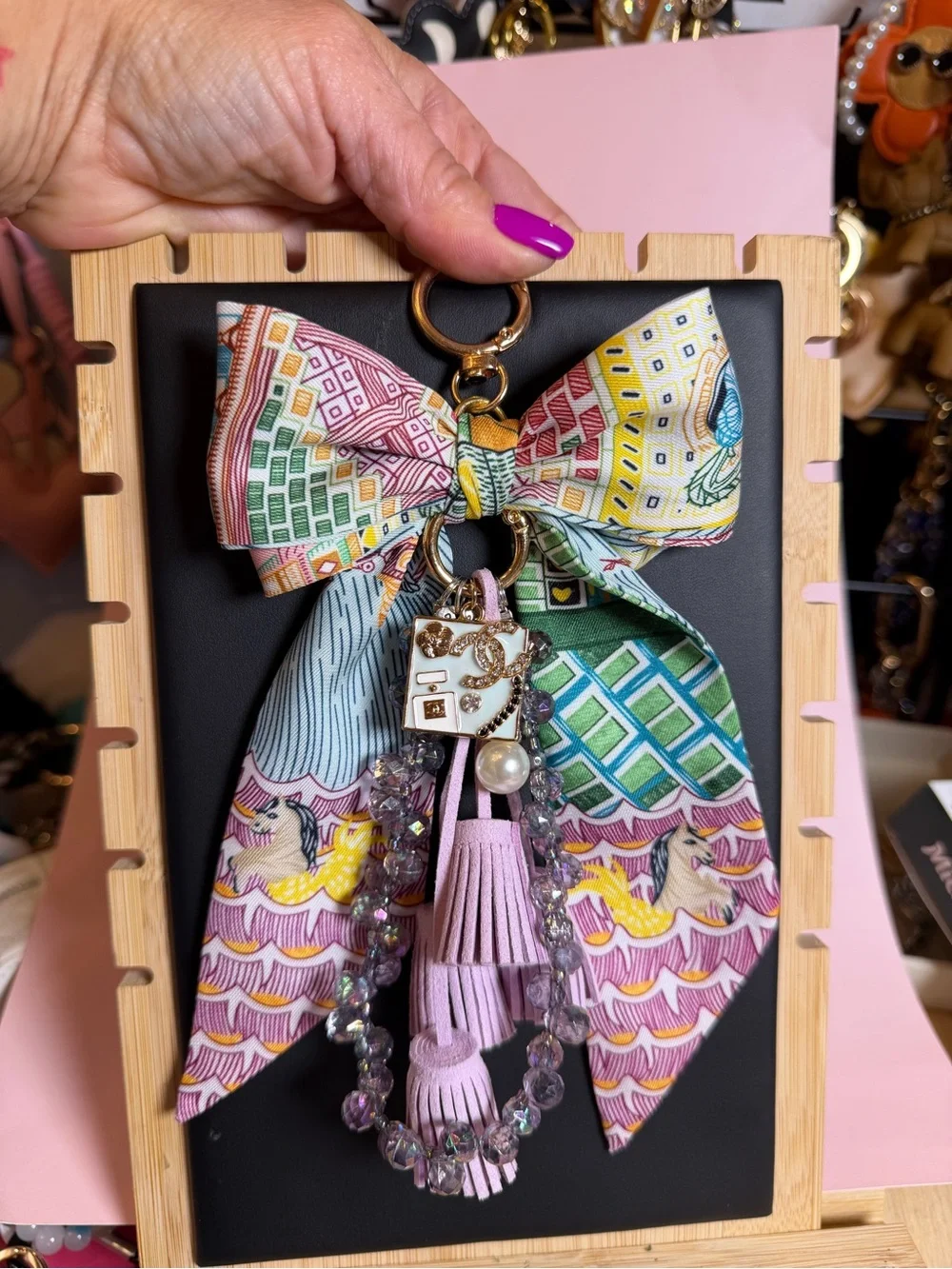 Pink Green Twilly Custom Statement Bag Charm